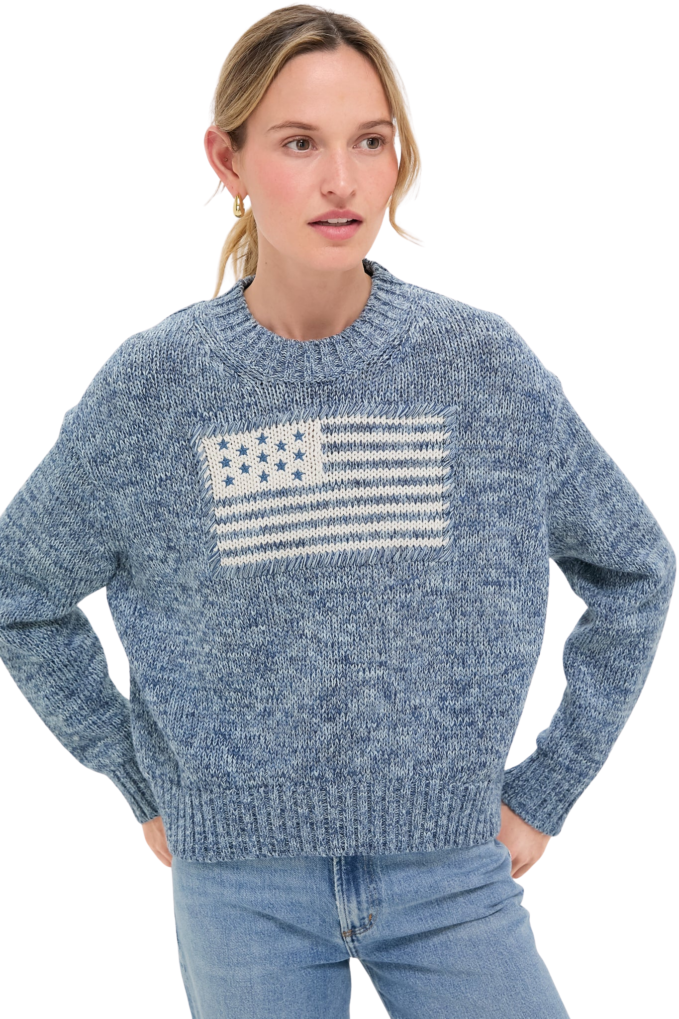 Marled Blue Cotton Americana Sweater