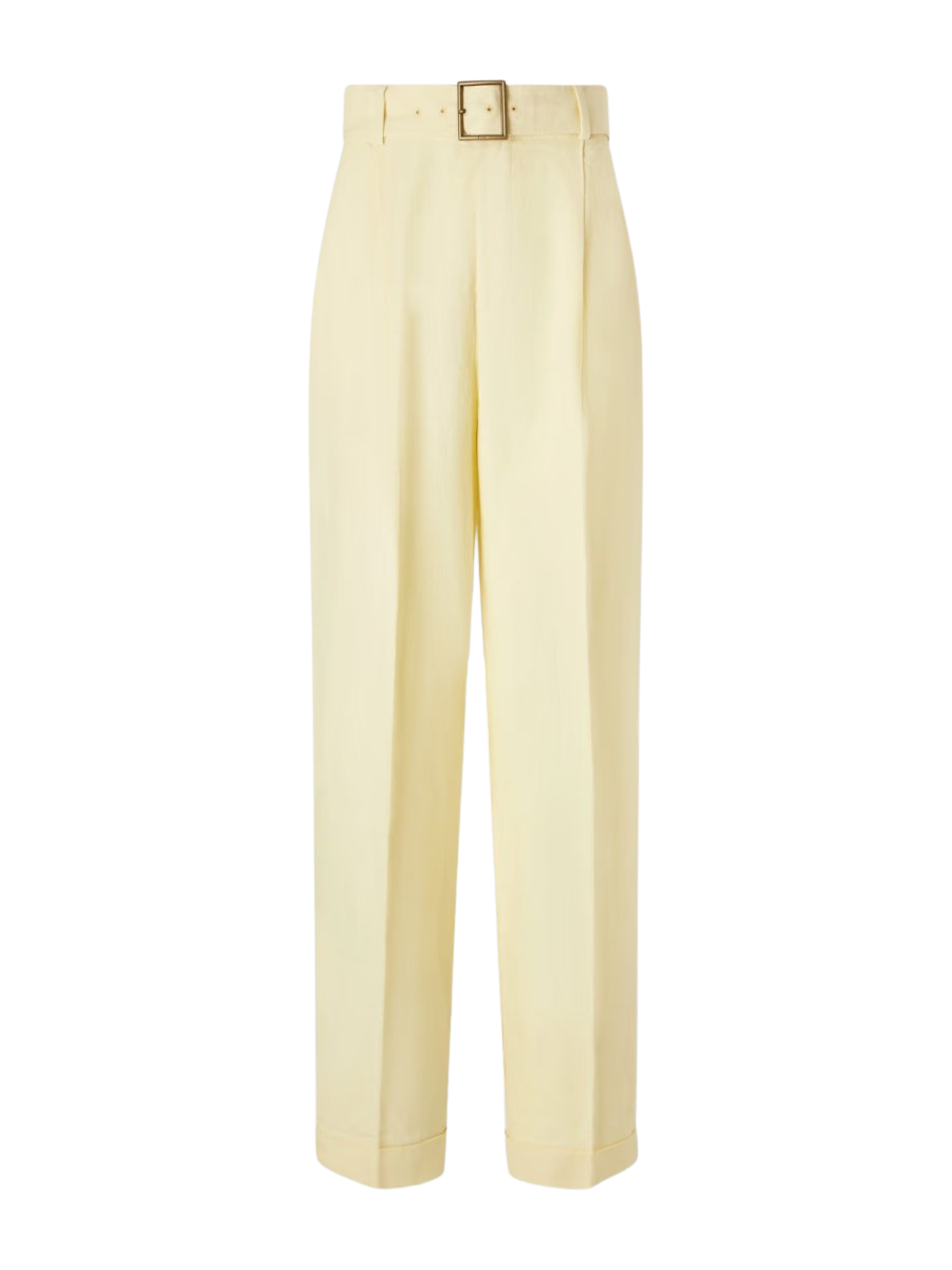 Belted linen wide-leg pants