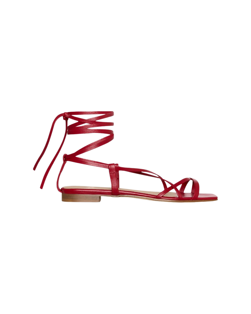 Chloe Tie Sandal in Red Leather