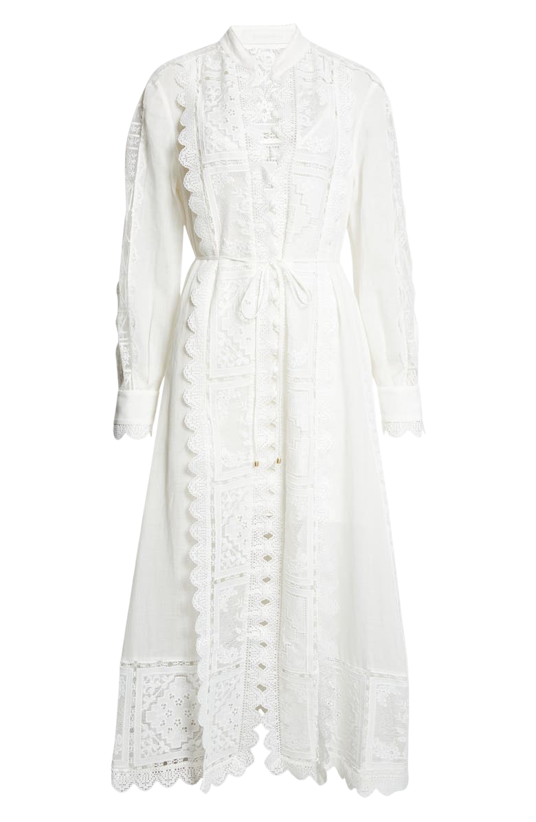 Aster Embroidered Lace Trim Long Sleeve Midi Dress