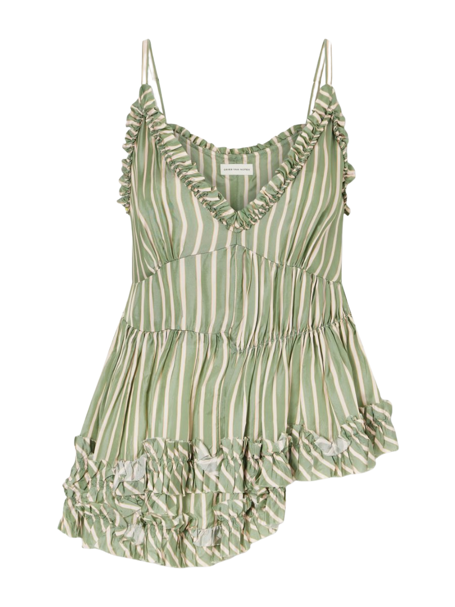 Cemil striped ruffled satin camisole