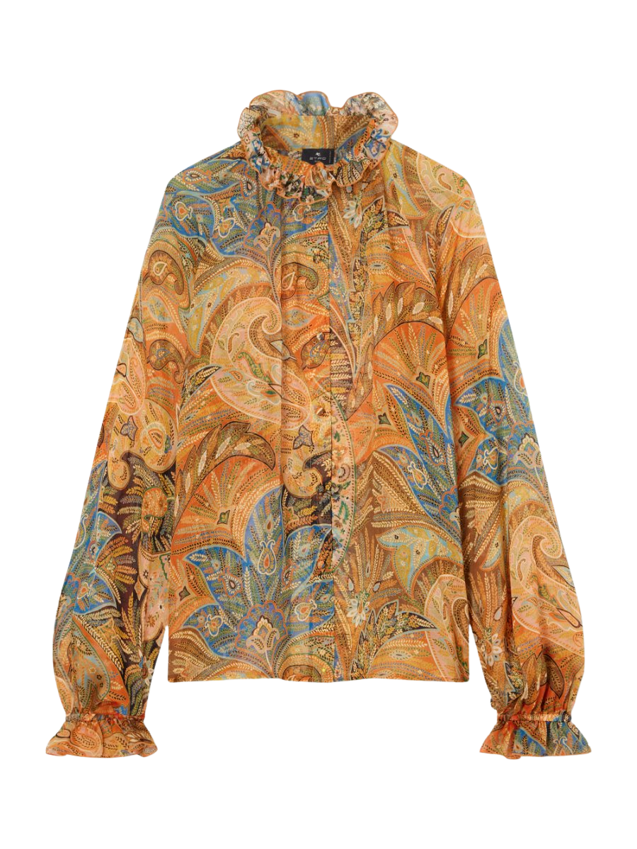 Ruffled paisley-print silk blouse