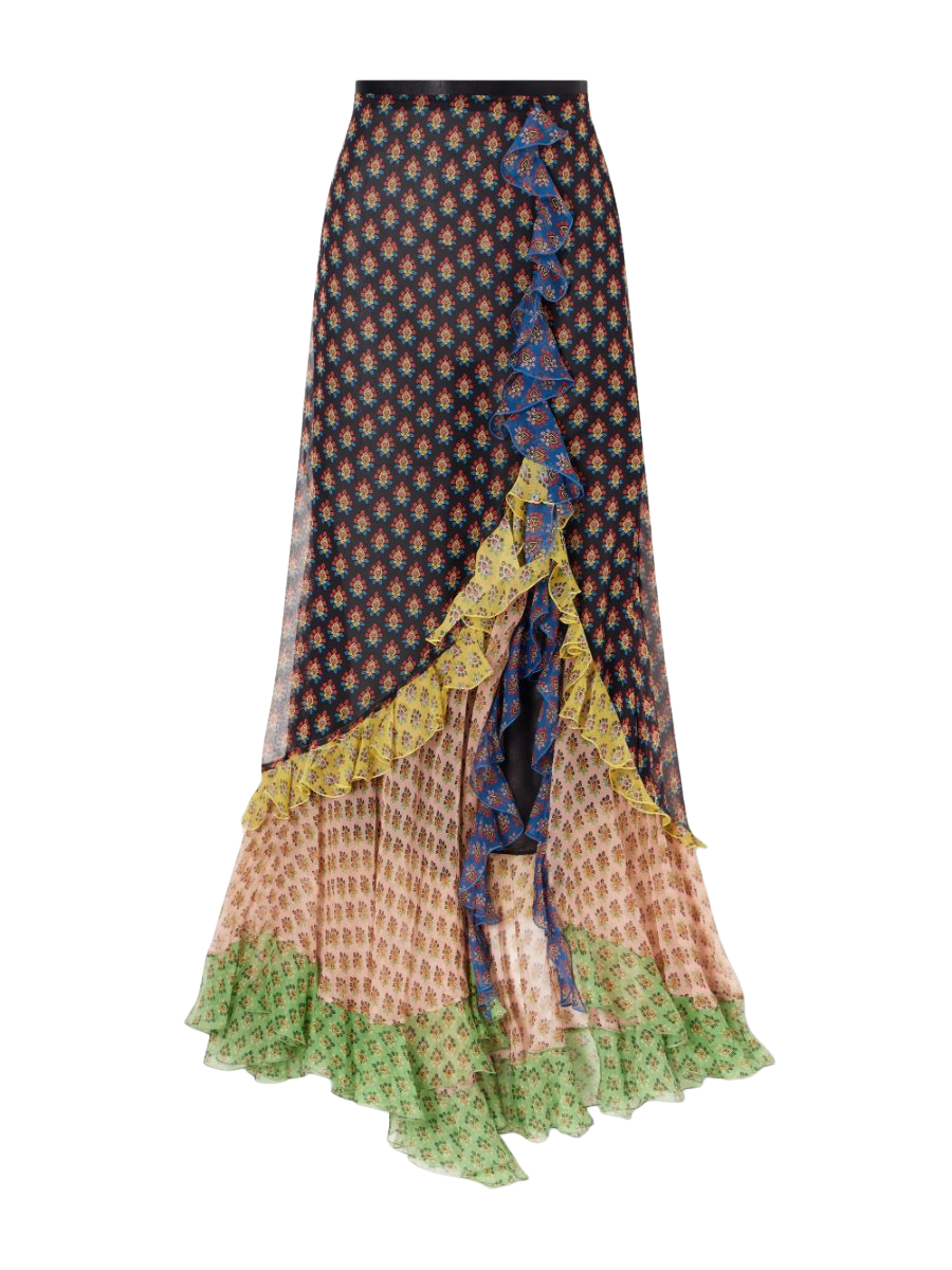 Ruffled tiered floral-print silk-chiffon maxi skirt
