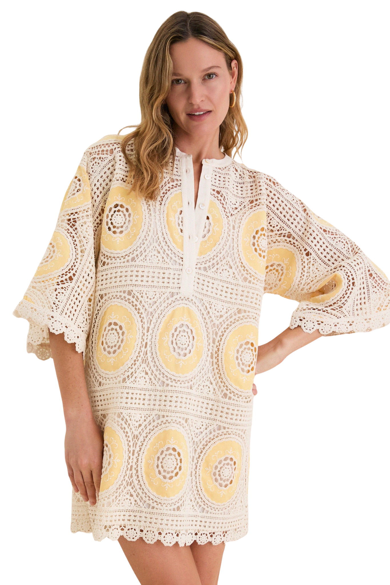 Sunshine Medallion Crochet Arles Mini Dress