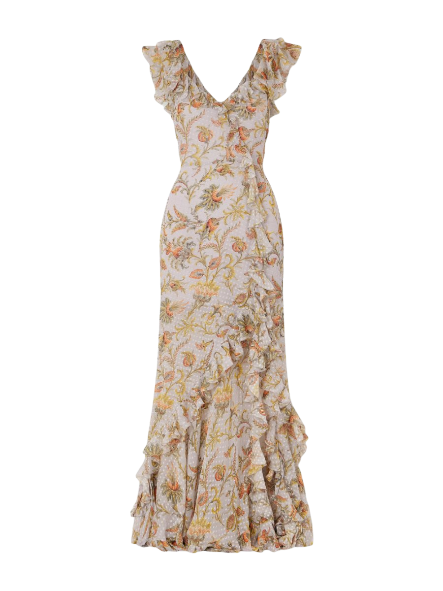 Ruffled floral-print silk-blend midi dress