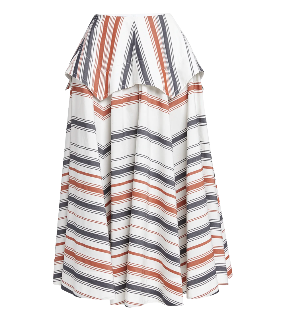 Bottega Veneta Degrade Striped Cotton Tiered Midi Skirt