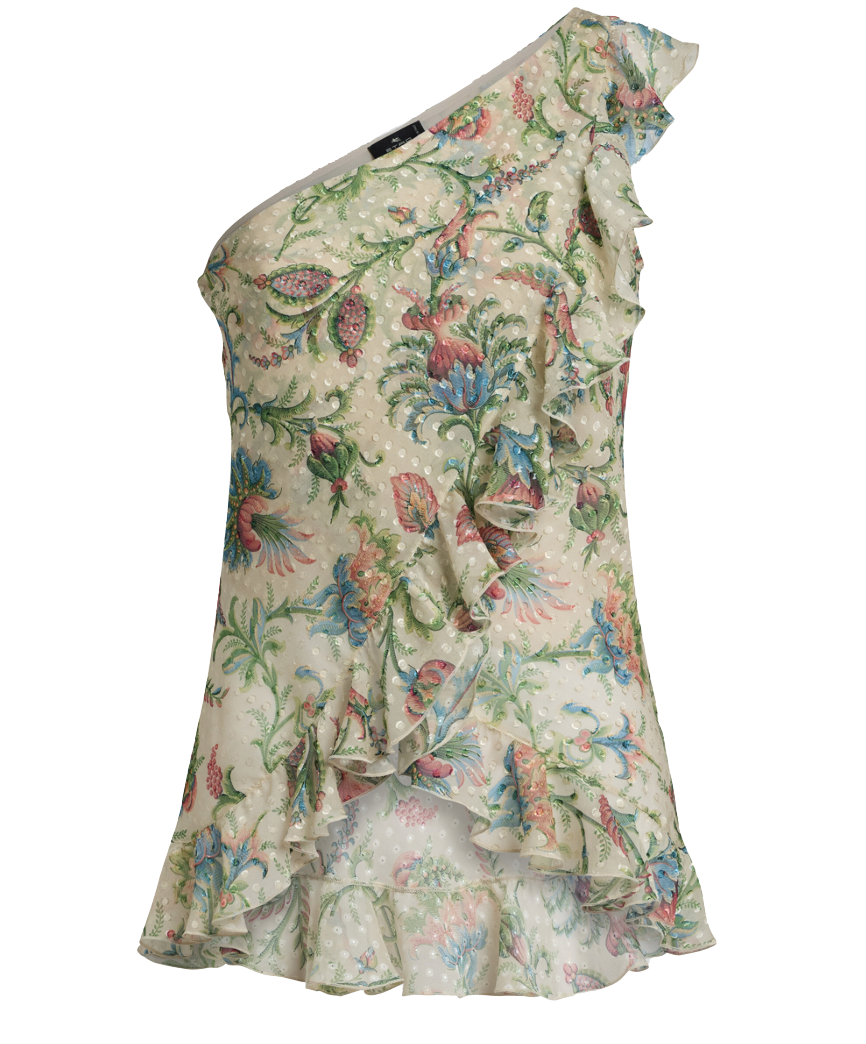 Ruffled Asymmetric Silk-Blend Top