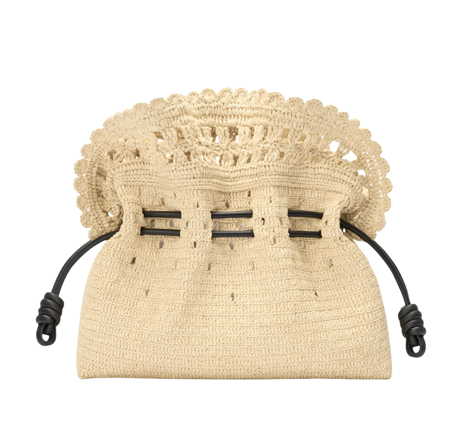Loewe x Paula's Ibiza Flamenco Medium Ruffled Clutch Bag in Raffia