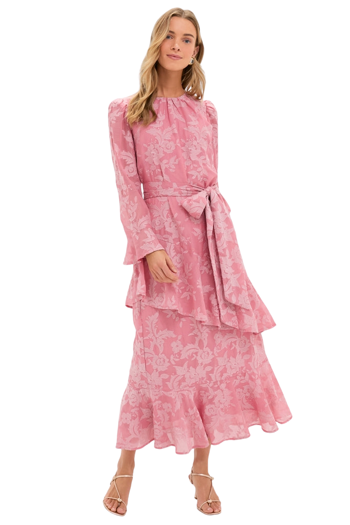 Pink Chiffon Floral Jacquard Sasha Dress