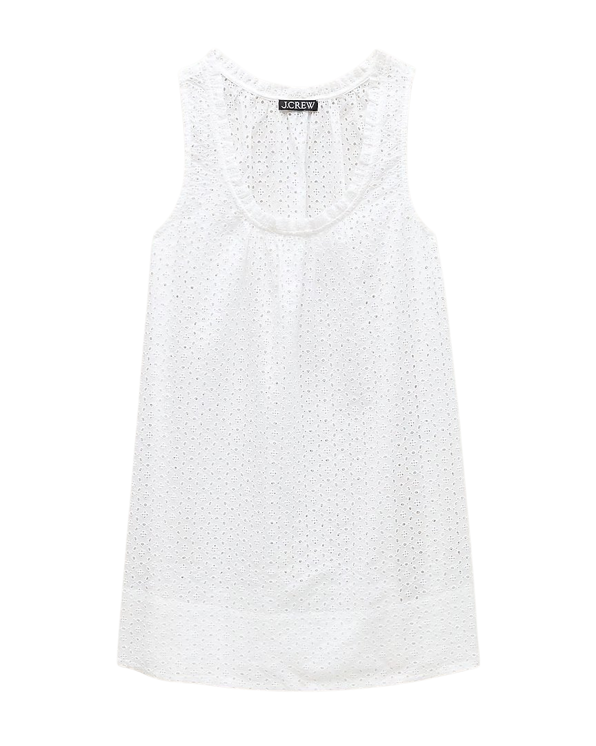 Ruffle-trim scoopneck eyelet mini dress
