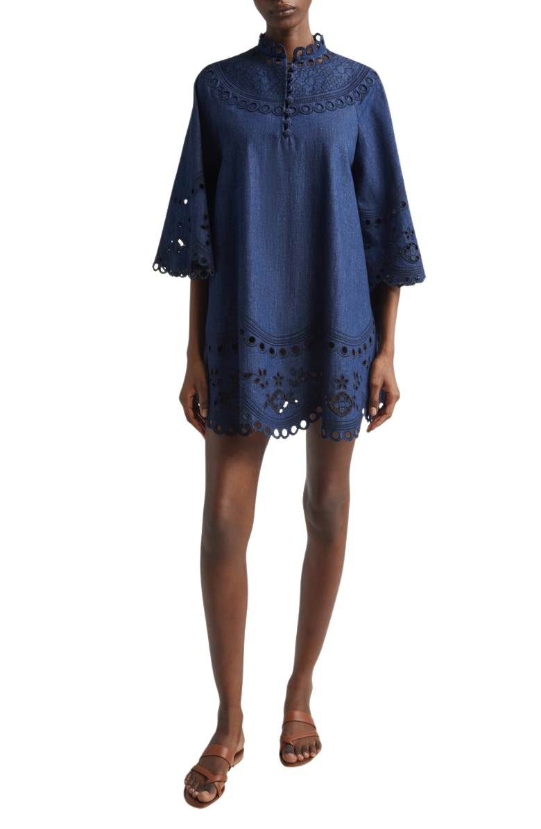 Mohan Broderie Anglaise Trim Denim Minidress