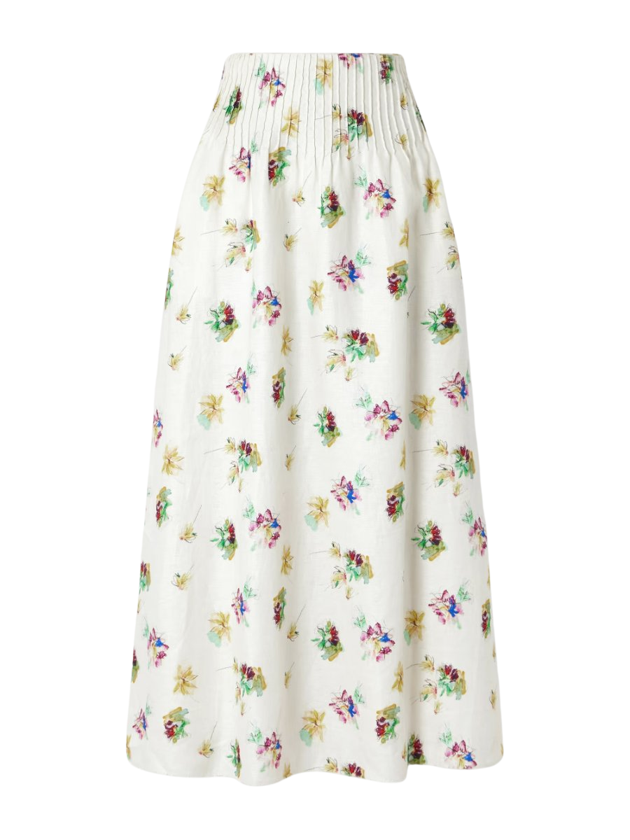 Penelope pintucked floral-print linen-twill maxi skirt