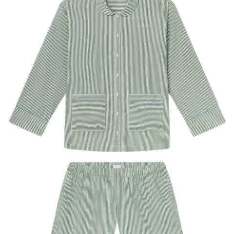 Poplin Piped Long-Short Set in Palm Riviera Stripe