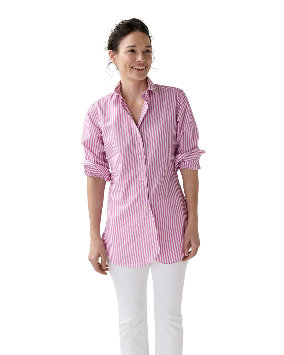 Boyfriend Shirt in Pink/White Stripe Chambray