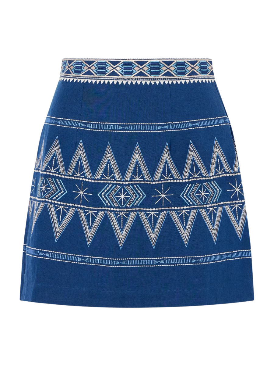 Giuliana embroidered cotton and linen-blend mini skirt