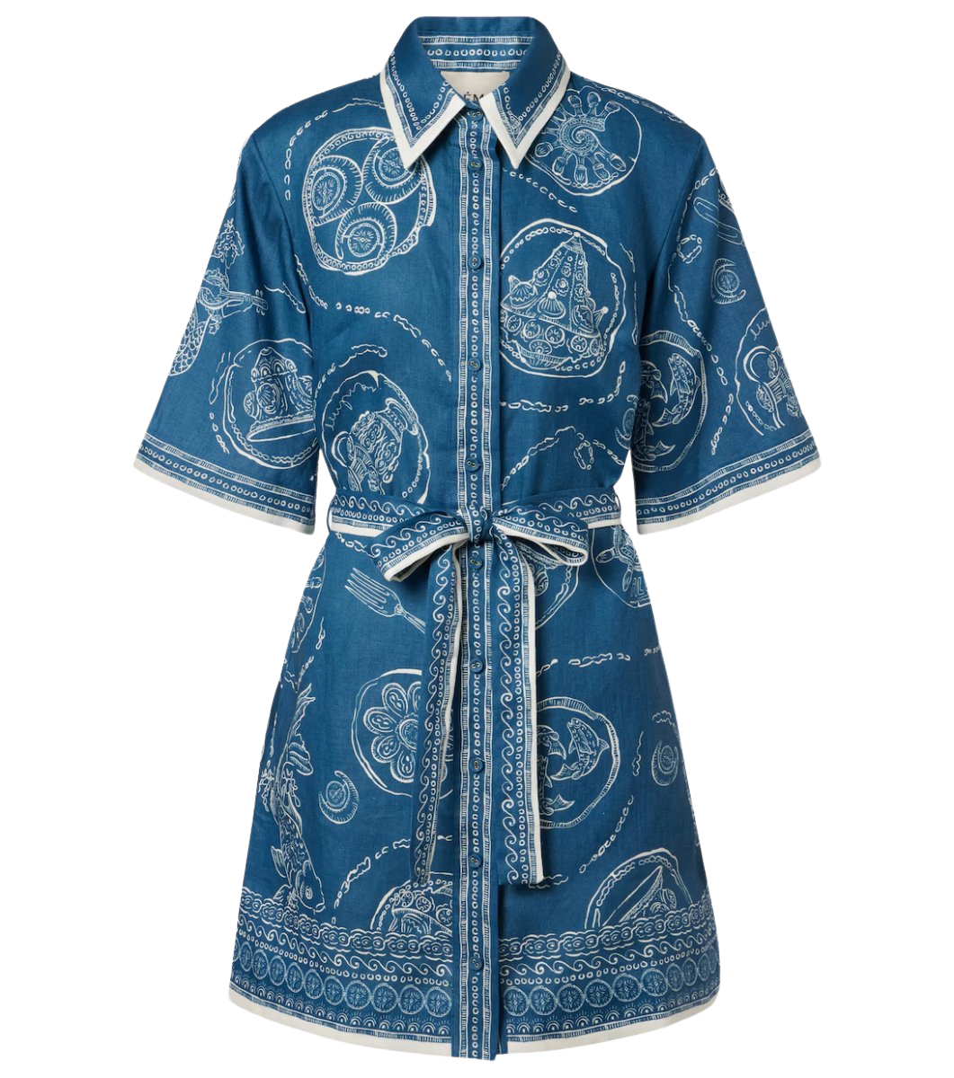 Alémais Lucky belted printed linen shirt dress
