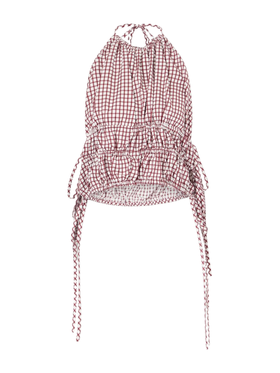 Lina checked cotton halterneck top