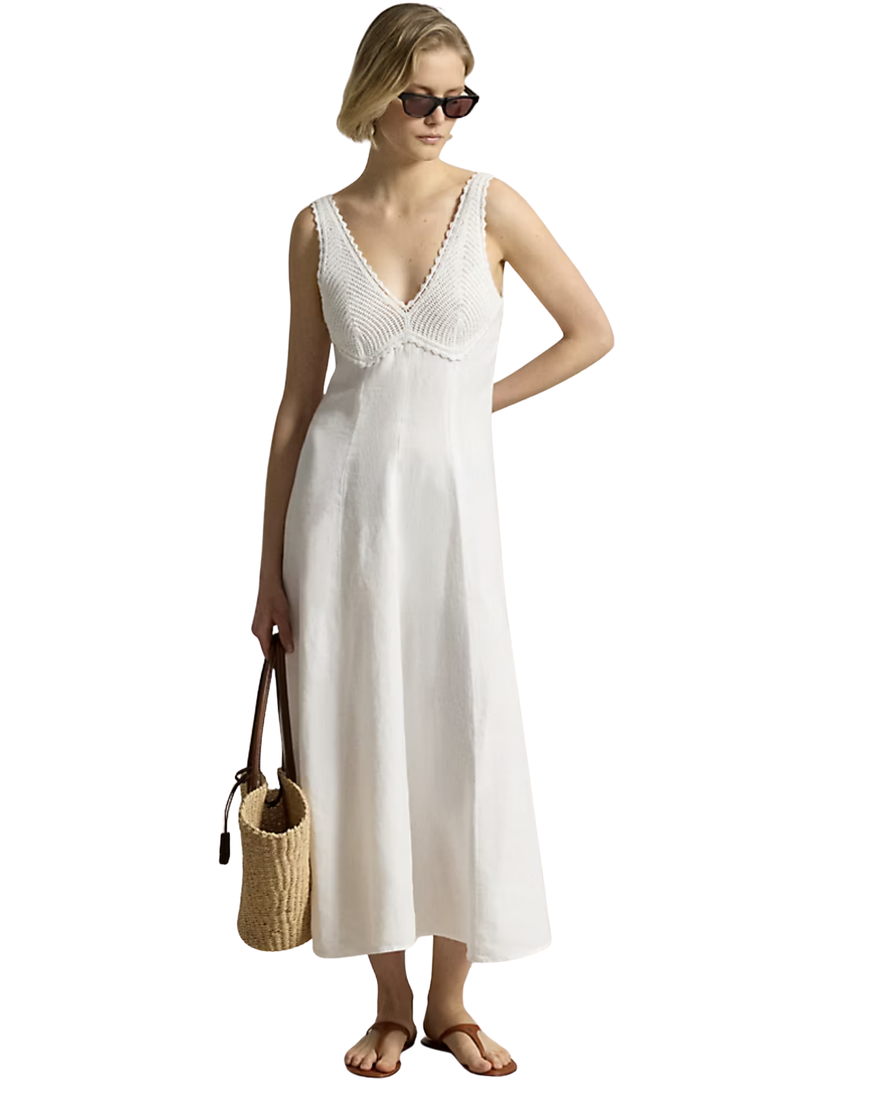 Crochet-Trim Linen Dress