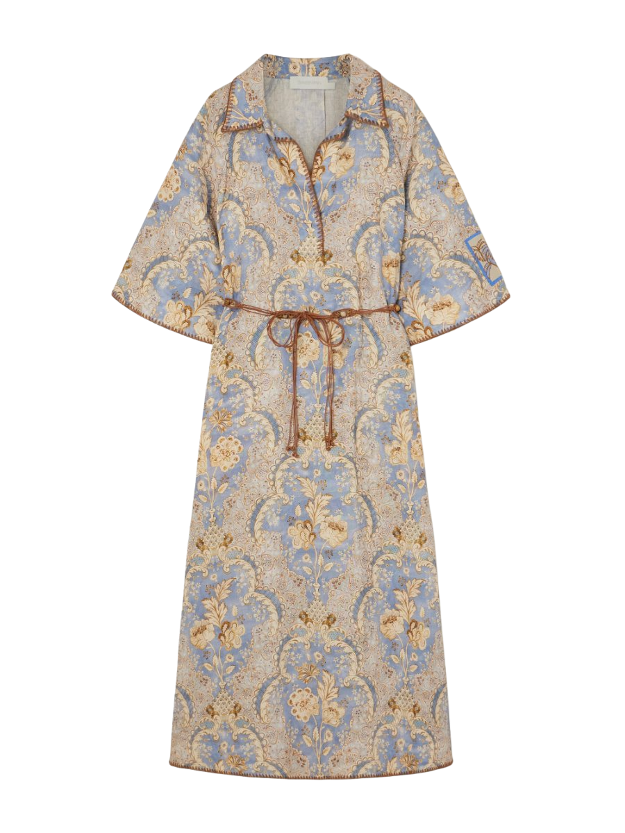 Daylight belted printed linen midi dress