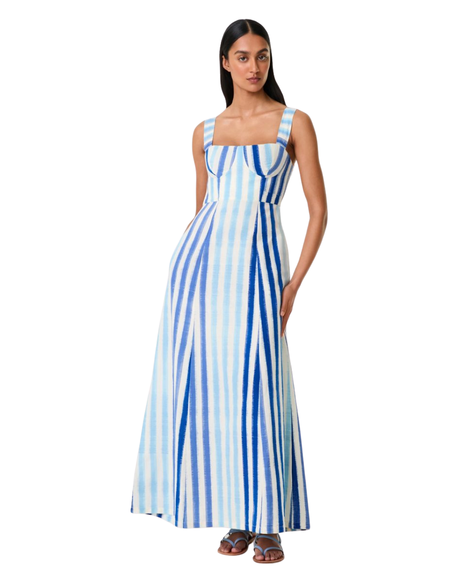 Azzurra Dress in Ikat Stripes
