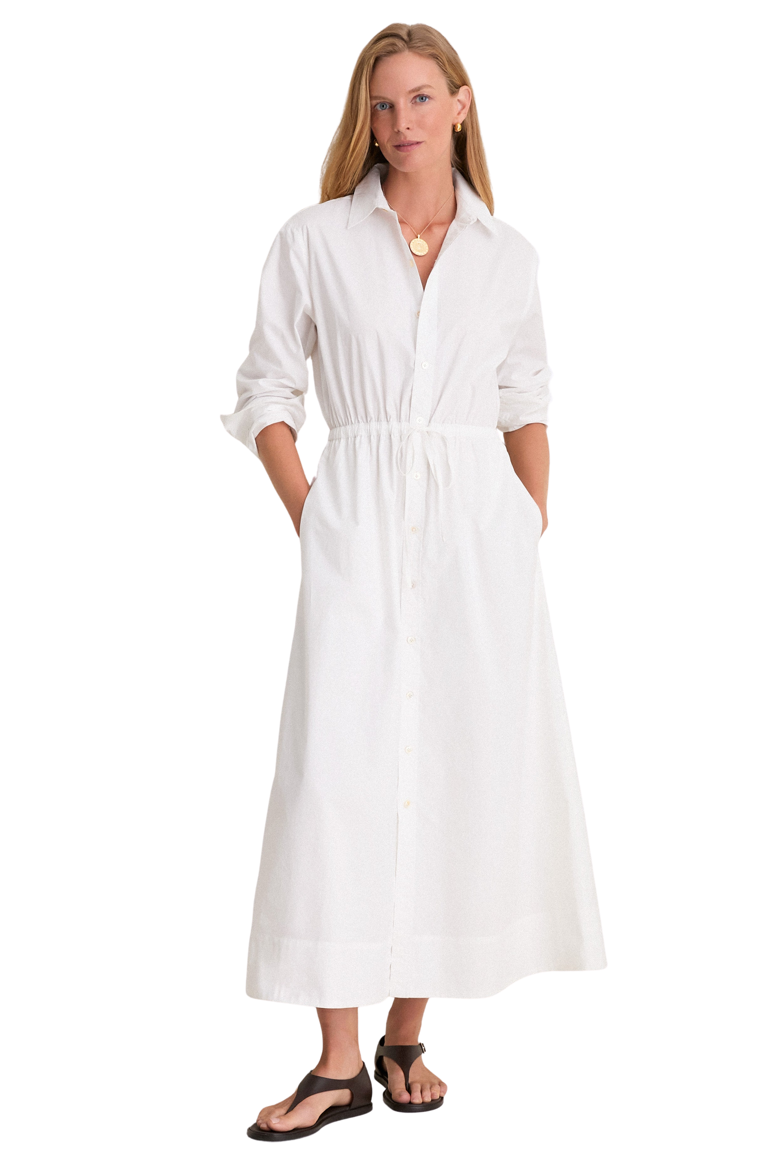 White Cotton Poplin Julien Shirt Dress