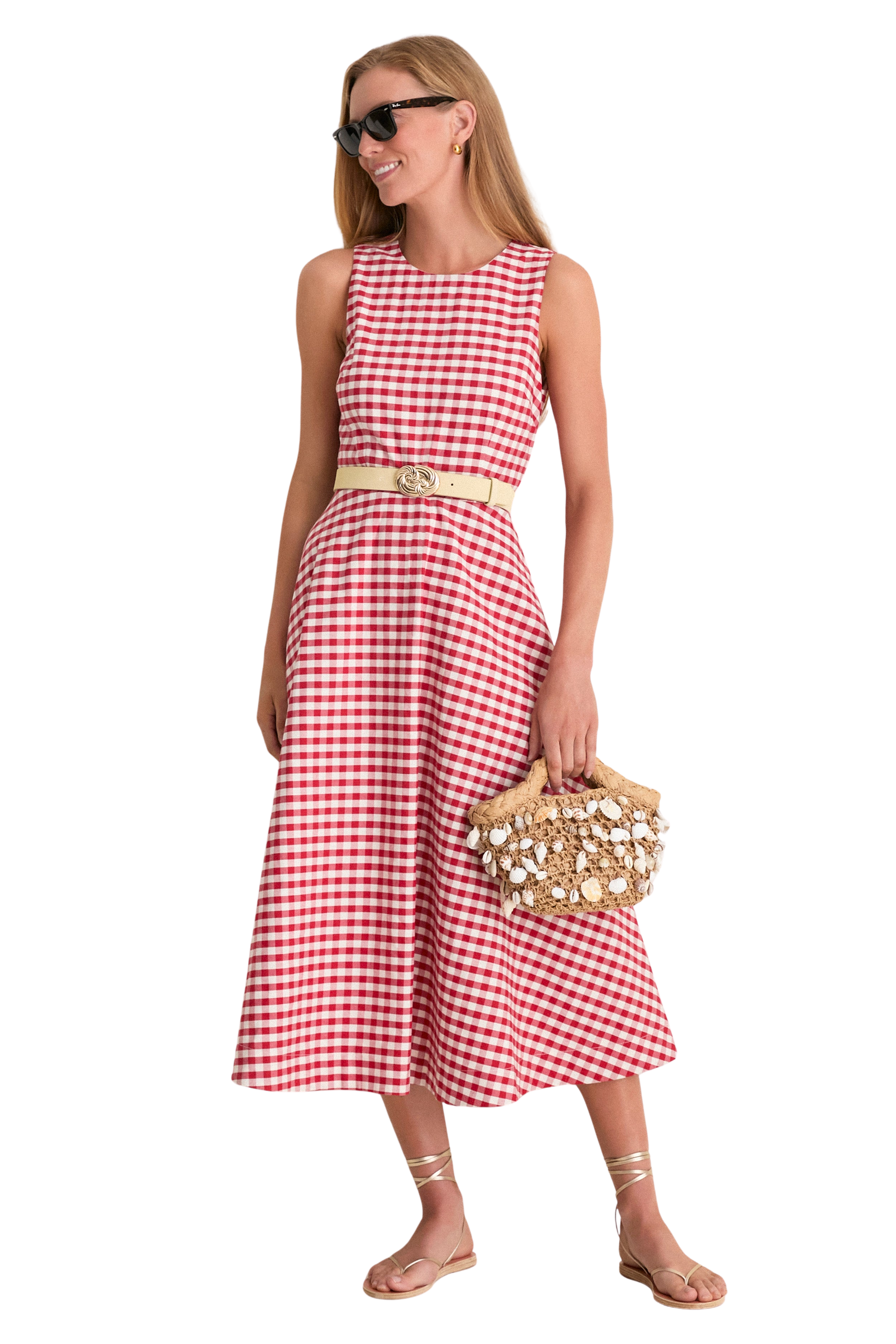 Apple Red Gingham Stella Midi Dress