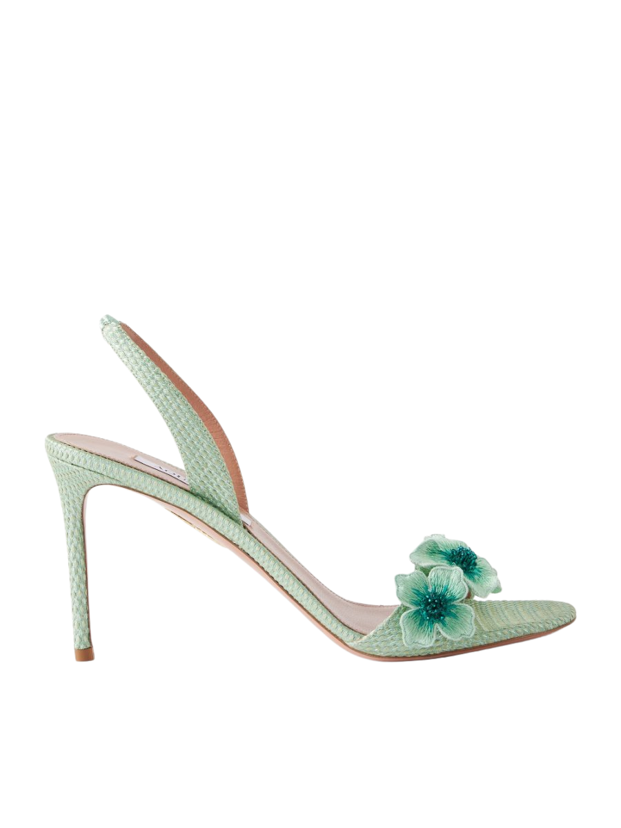 Passionflower 85 embellished raffia slingback sandals