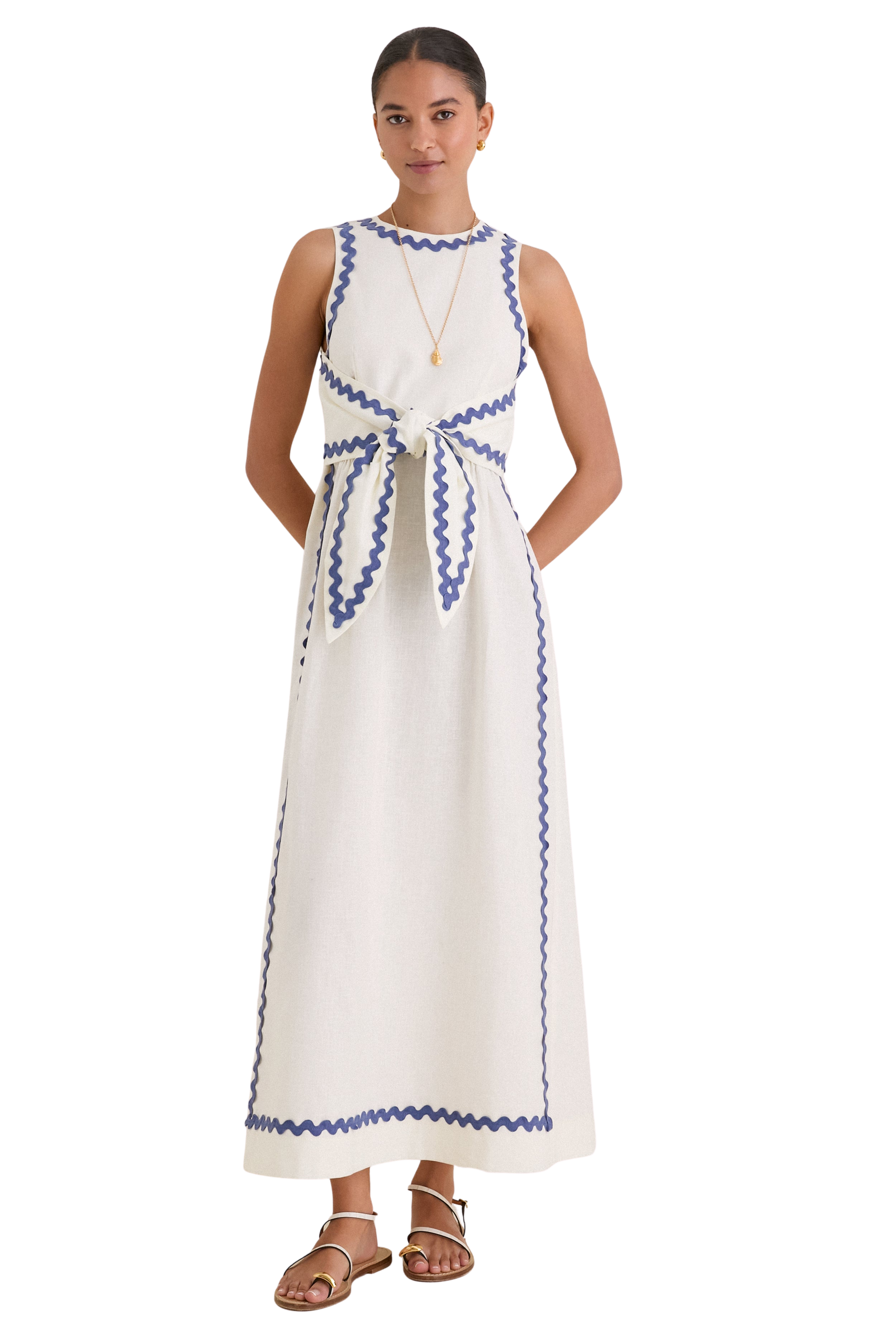 White Ric Rac Tie-Front Brocks Dress