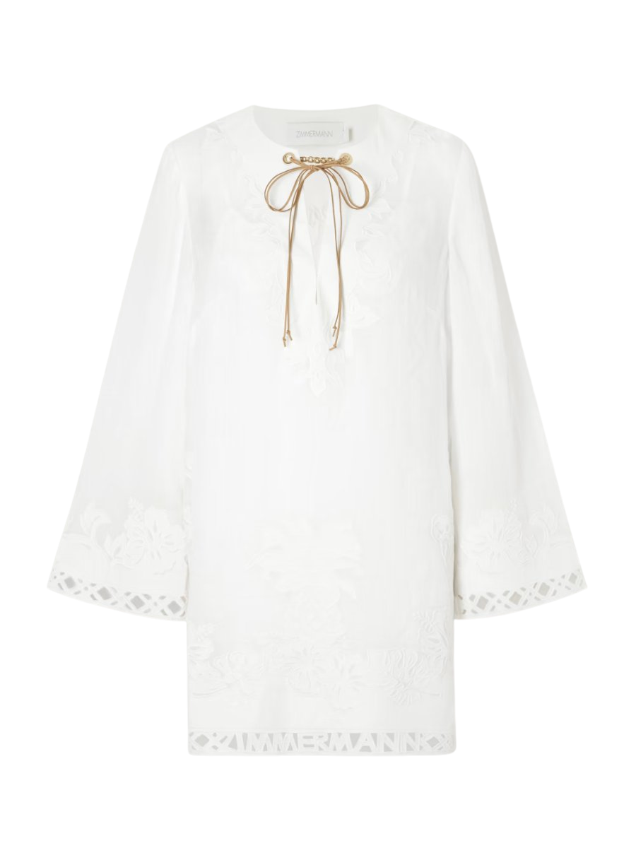 Indra embroidered ramie mini dress