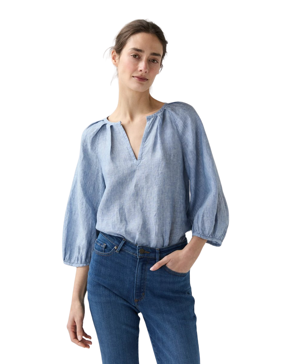 Victoria Blouse in Provence Blue Sahara Linen