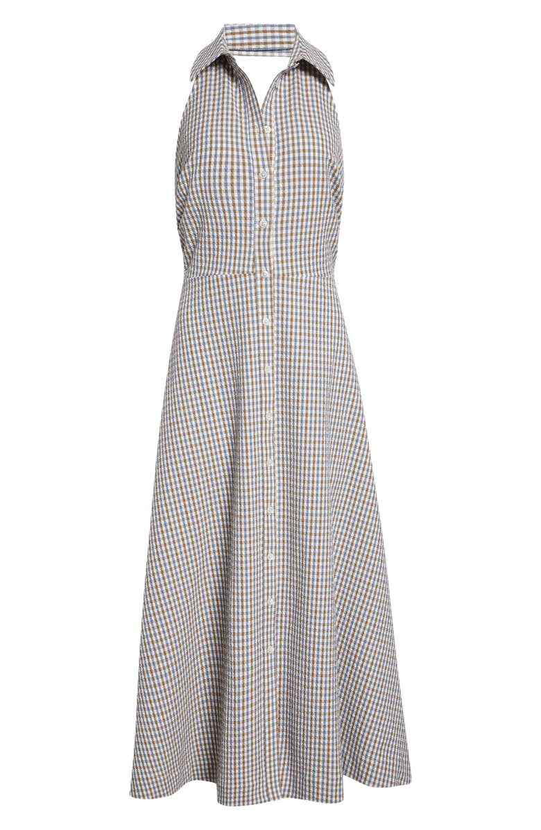 Mackey Gingham Stretch Cotton Halter Shirtdress