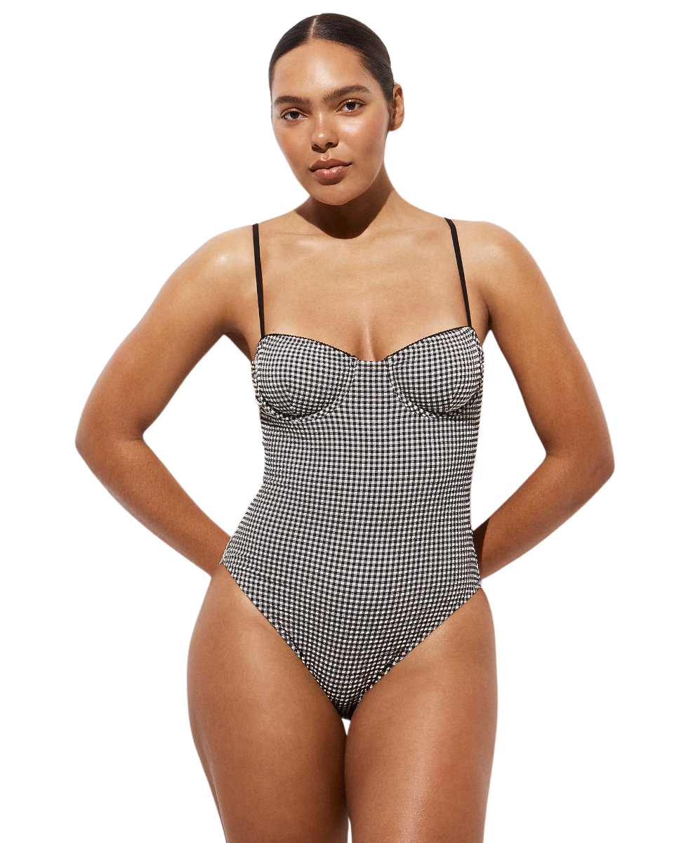 Balconette underwire one-piece in gingham