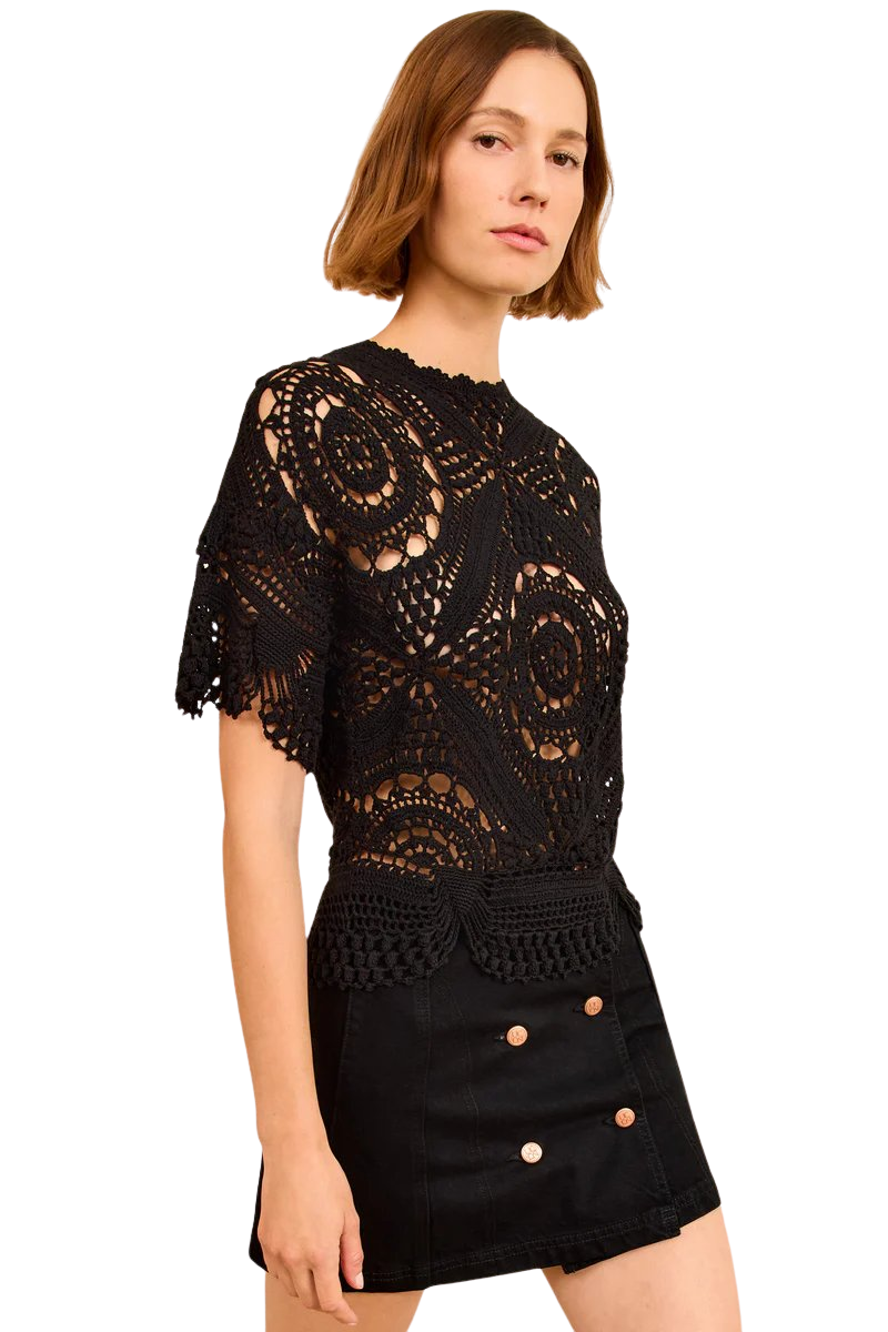 Maddalena Short Sleeve Hand Crochet Top