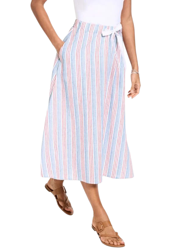 Linen-Blend Pull-On Skirt - Shore Stripe