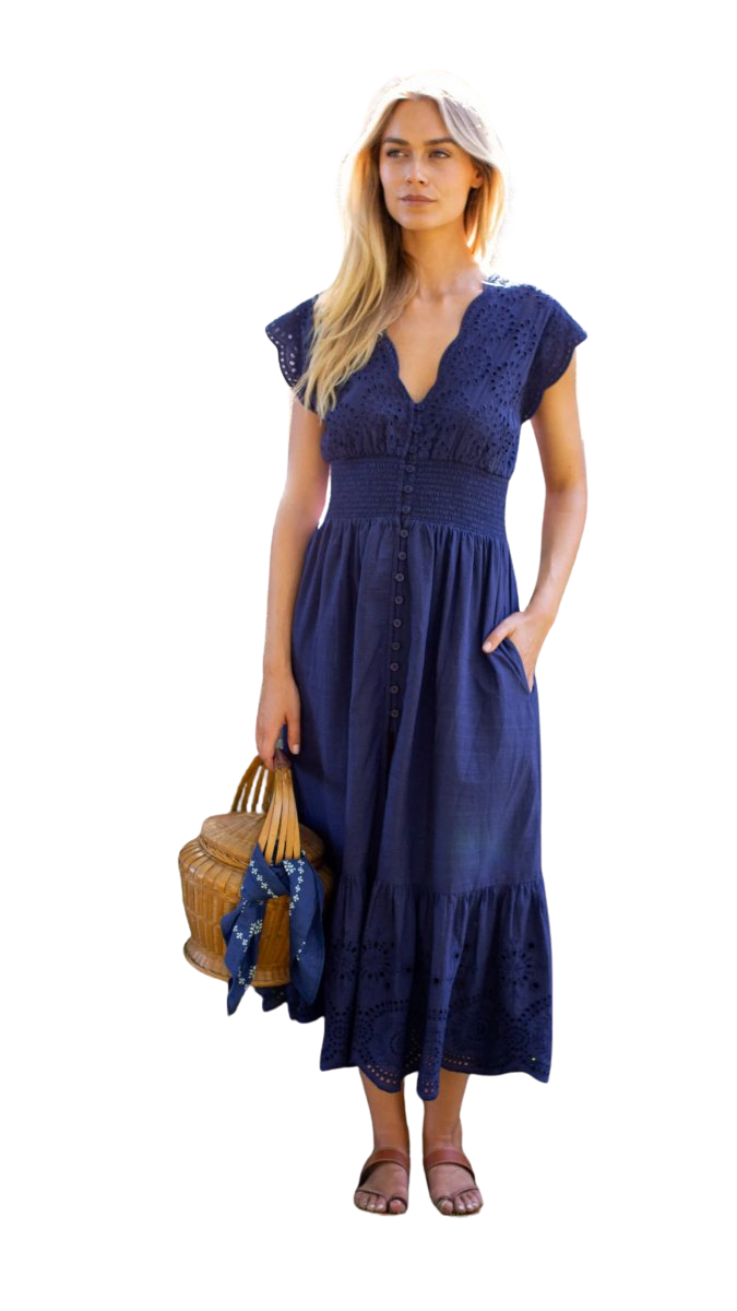 Fiona Dress - Navy Demi Eyelet