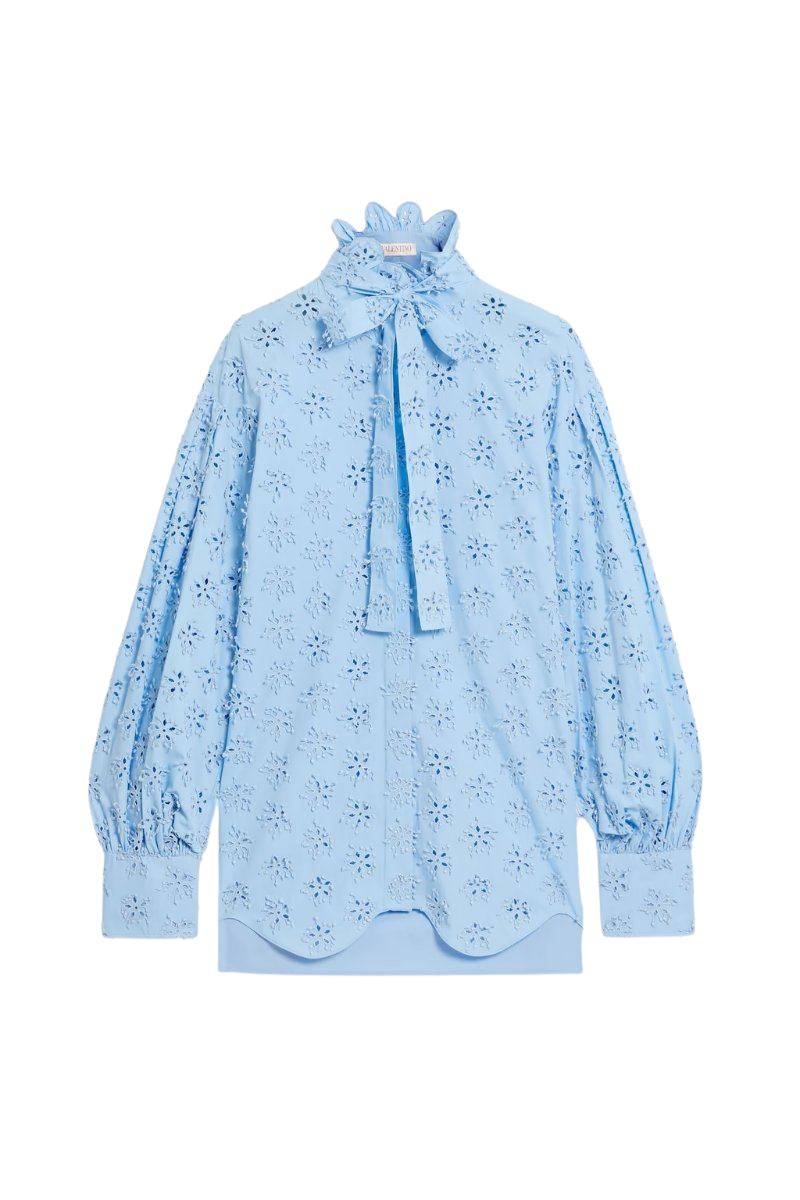 Pussy-bow broderie anglaise cotton blouse
