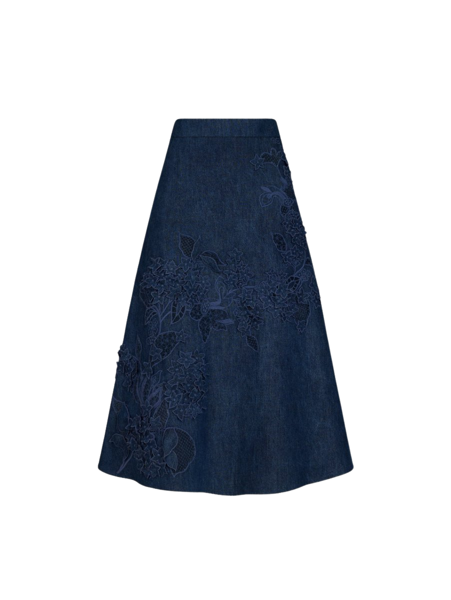 Porcelain Flower Cutout Denim Skirt
