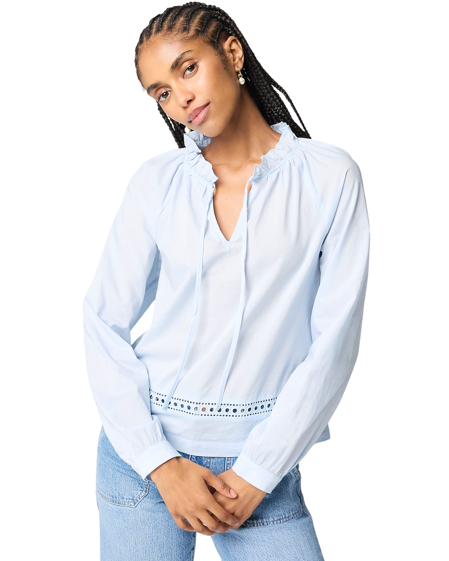 Long-sleeve tie-neck top
