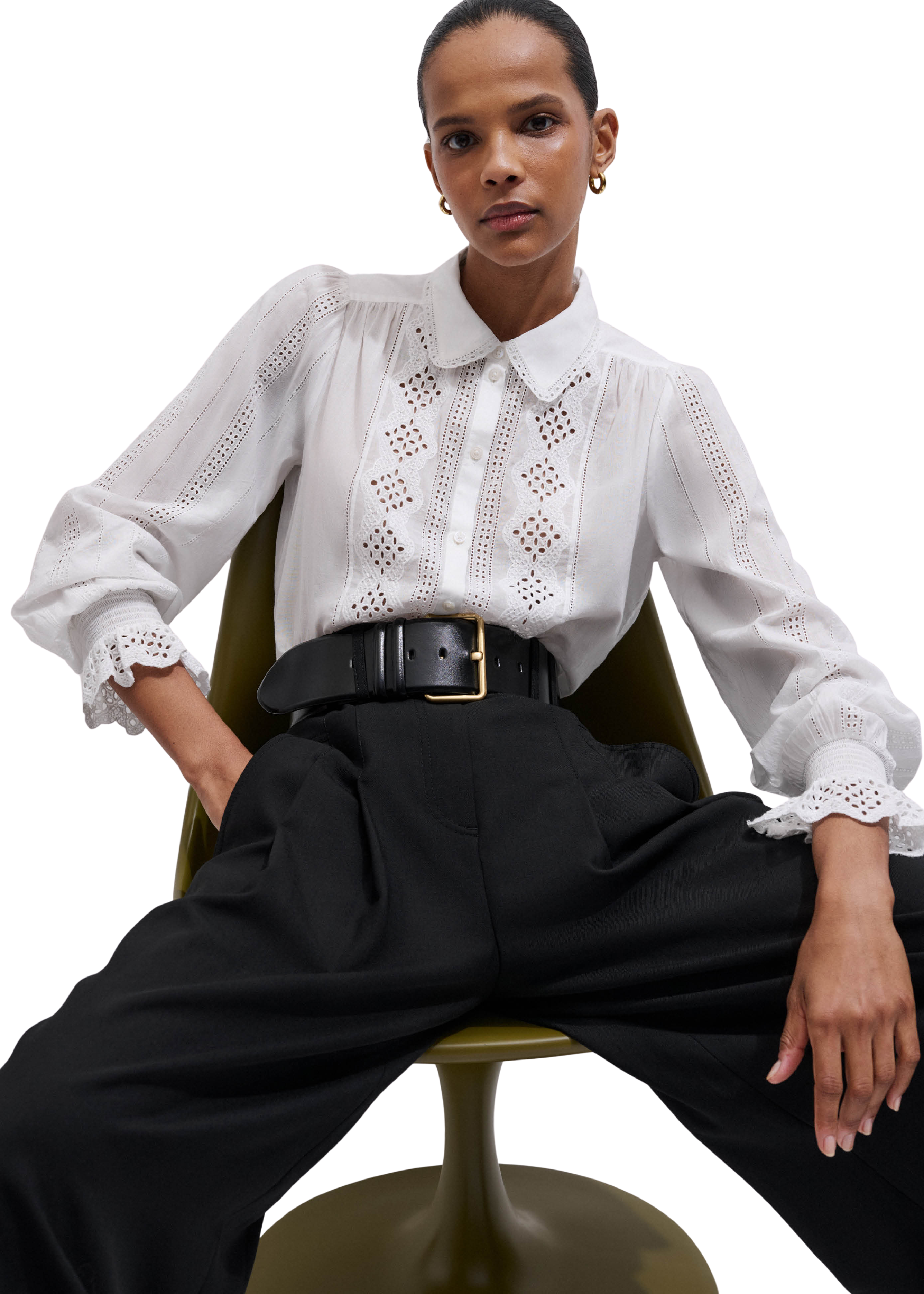 Broderie Detail Shirt Cotton Voile