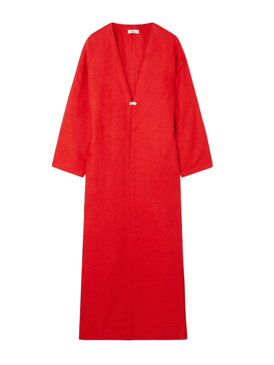Pearl-embellished linen kaftan