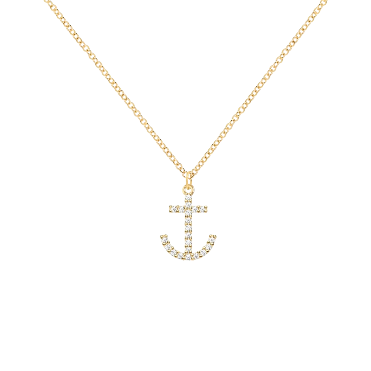 Diamond Anchor Pendant with Classic Chain in 14k Gold