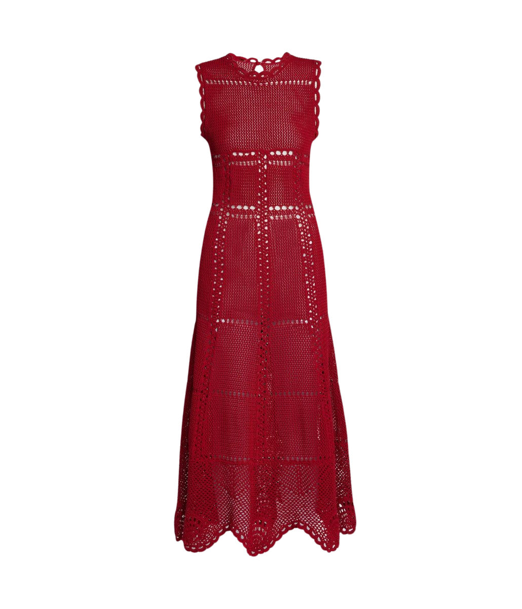 Cotton Crochet Flared Midi Dress