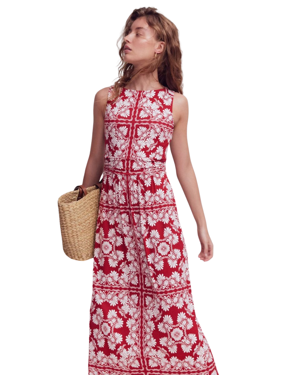 Antonia Jersey Maxi Dress Rich Chestnut, Botanical Charm