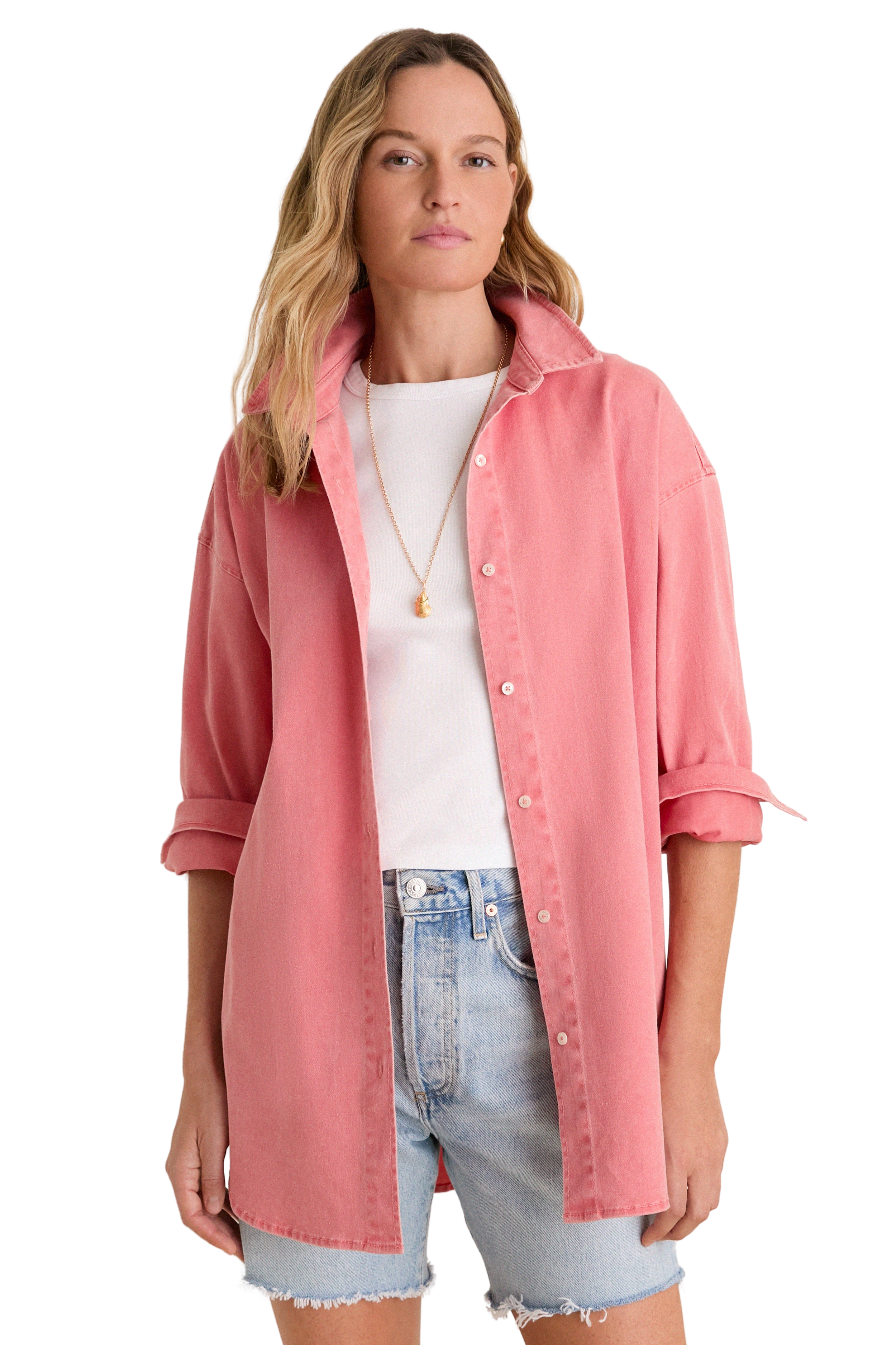 Nantucket Reds Stretch Twill Blane Boyfriend Button Down
