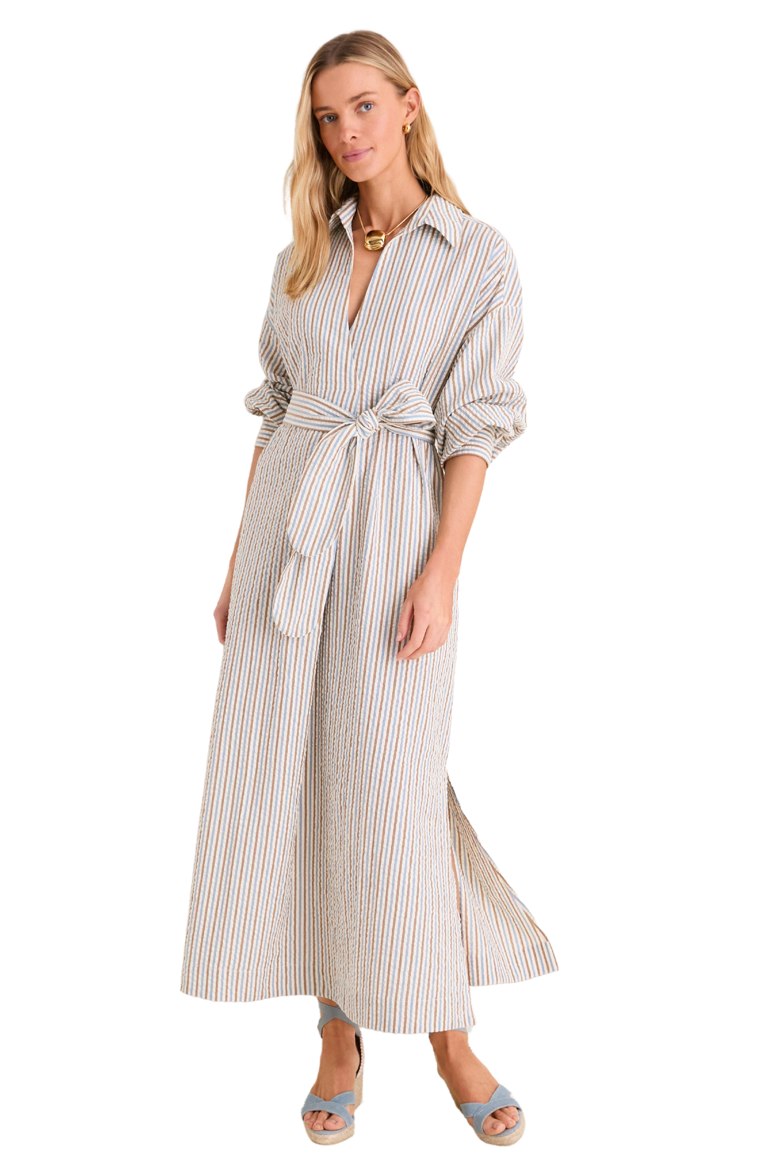 Multi Seersucker Annette Maxi Shirt Dress