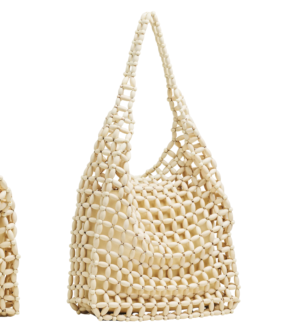 Wood Beaded Slouchy Shoulder Tote