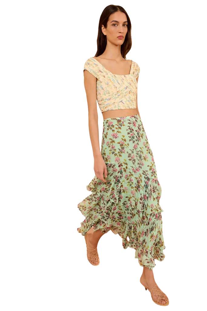 Meadow Silk Midi Skirt - Opaline