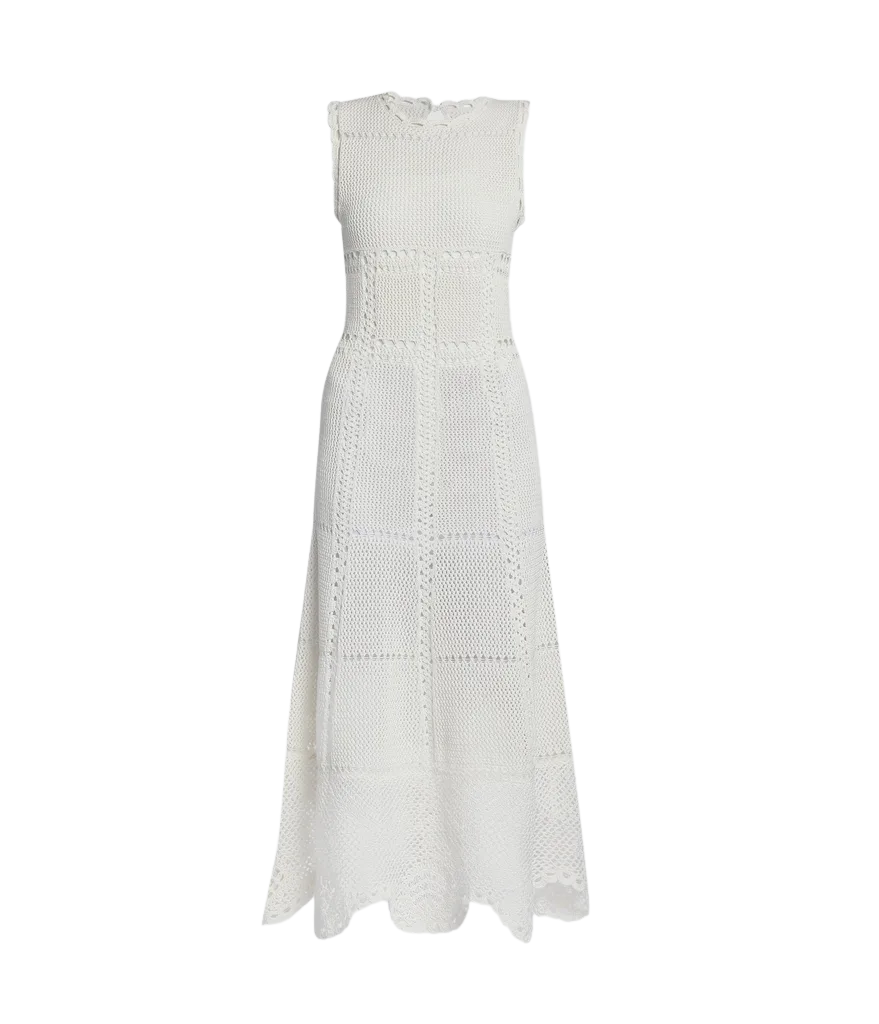 Cotton Crochet Flared Midi Dress