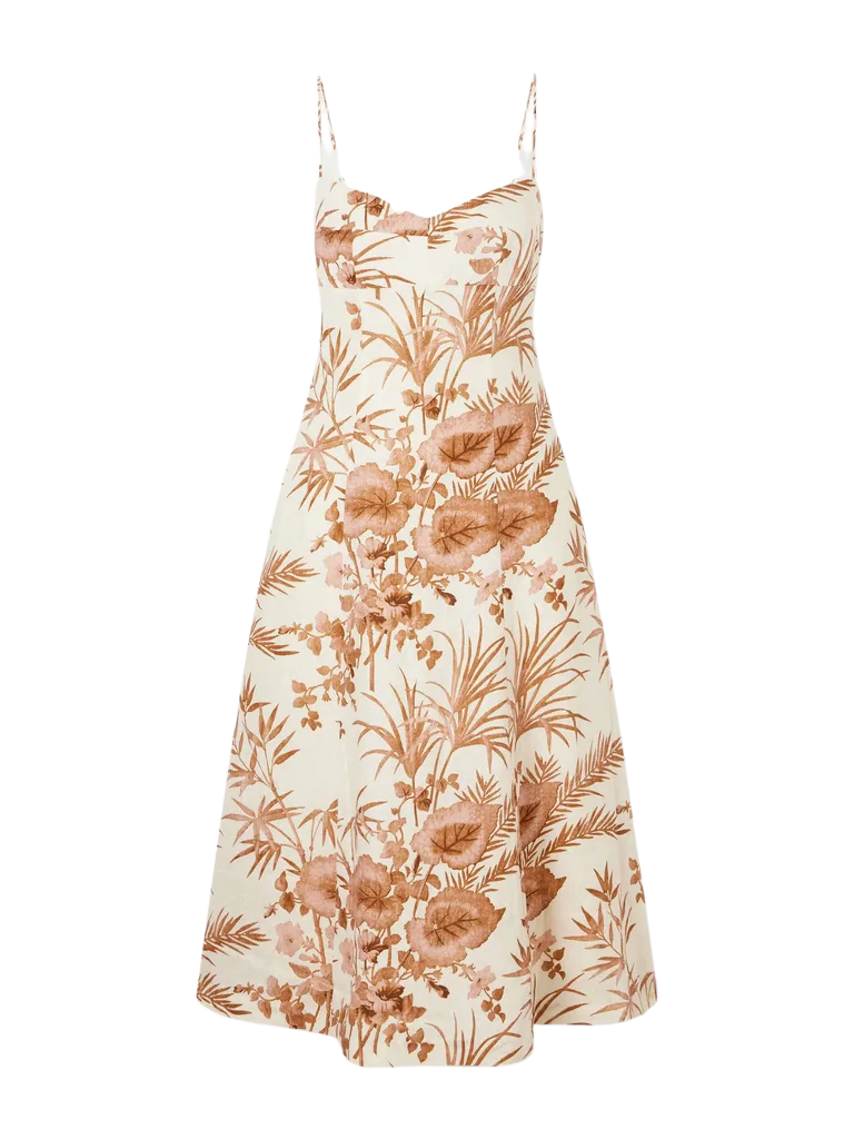 Cherry floral-print linen midi dress