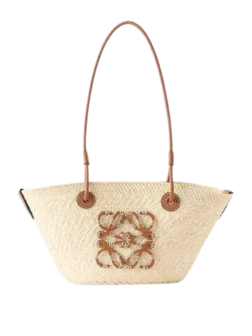 + Paula's Ibiza Anagram Basket leather-trimmed raffia shoulder bag